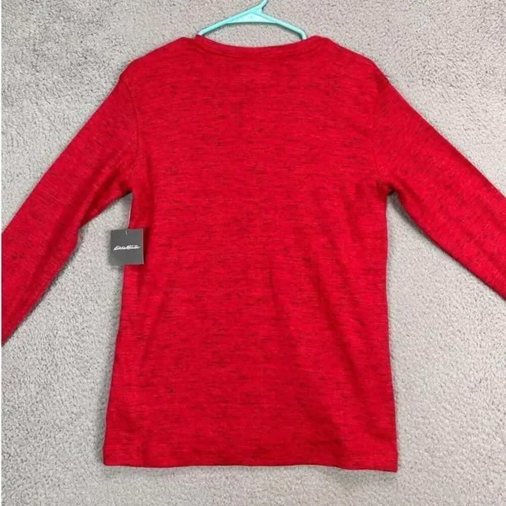 Eddie Bauer Henley Shirt Boys XL 18 20 Red Waffle Insulated Base Layer Youth NEW